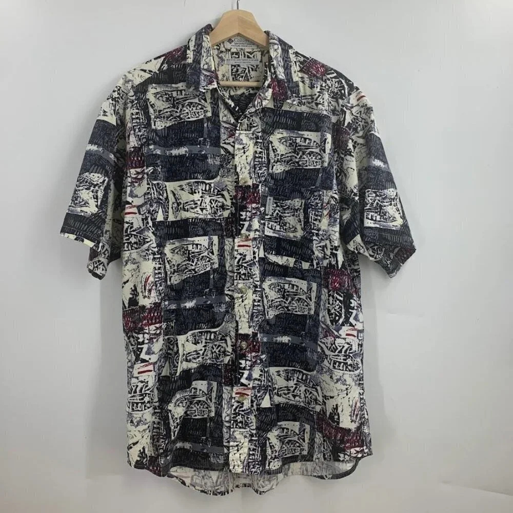 Columbia Men's Vintage Fish Outdoors Print Cotton Short Sleeve Button Up Size L